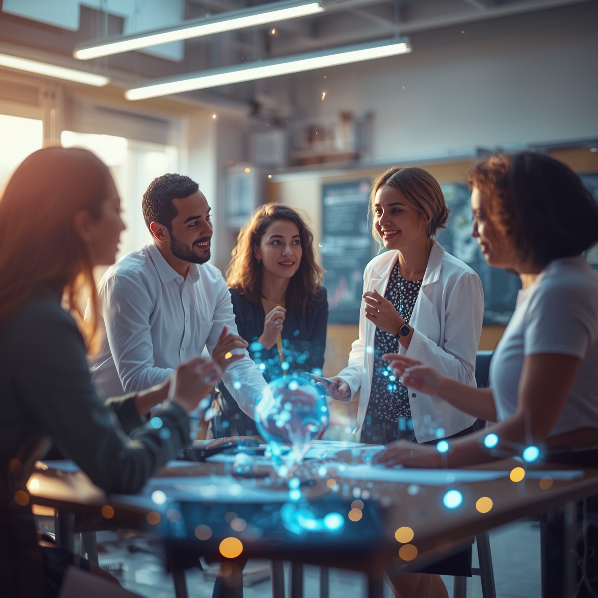 Diverse teachers in a modern classroom
