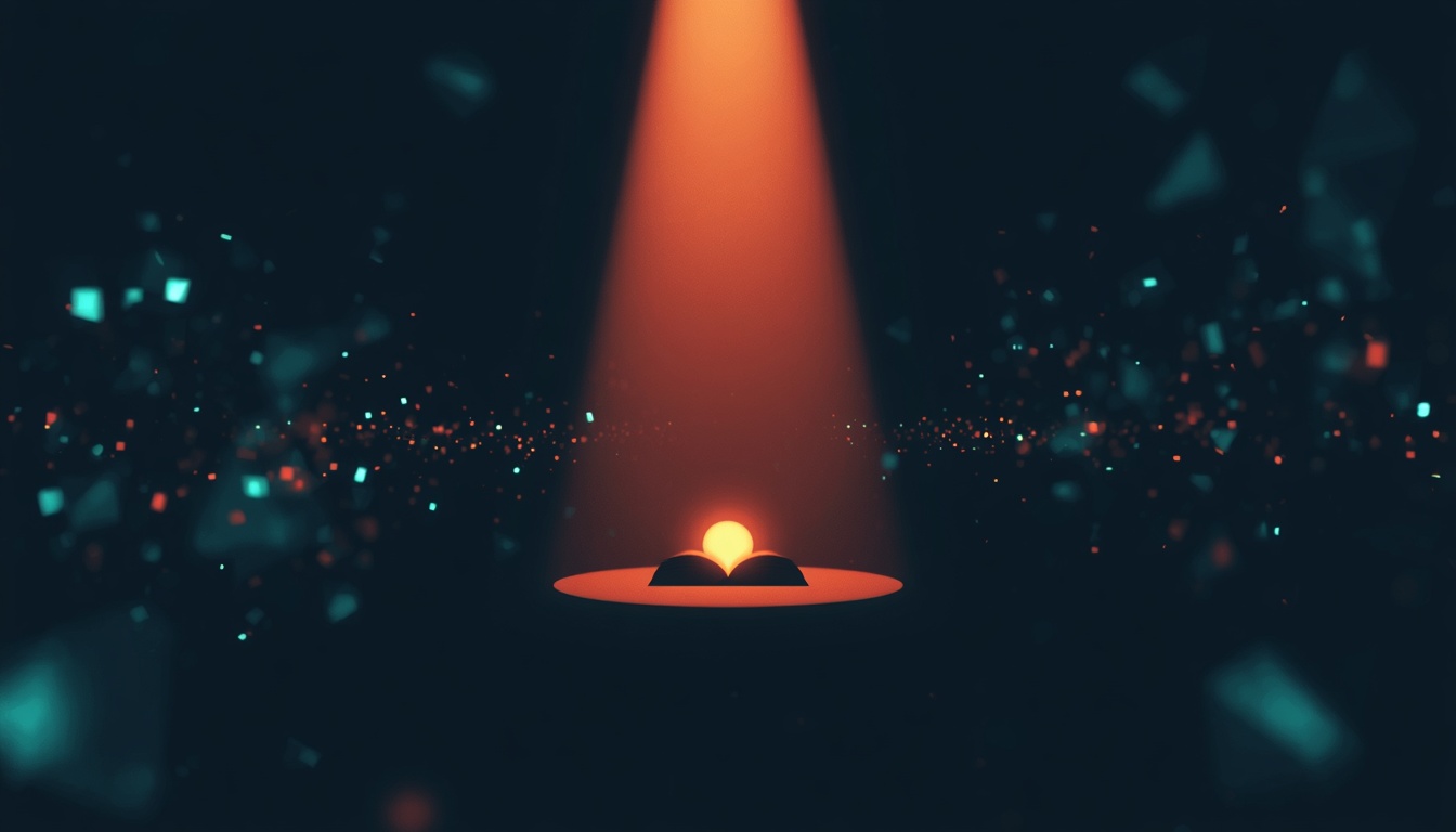 science of learning in ai part 3 hero - AI Innovations Unleashed A glowing orange orb rises from an open book on a circular platform, illuminated by a spotlight in a dark, abstract setting.